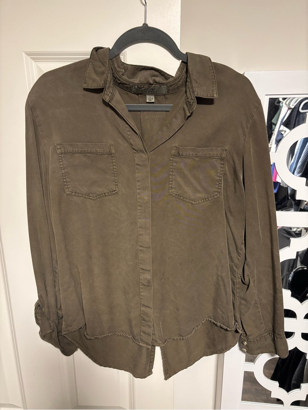 Thread & Supply Olive Green Button-Front Shirt - Picture 3 of 6